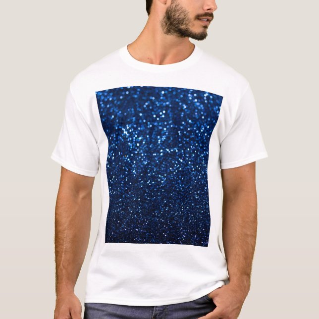 Blue Glitter Texture Festive Sparkle T-Shirt (Front)