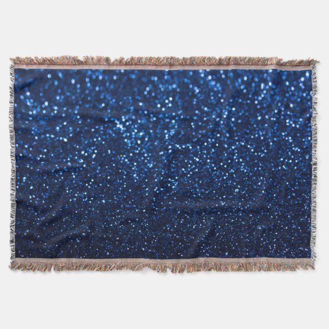Blue Glitter Texture Festive Sparkle Throw Blanket (Front)