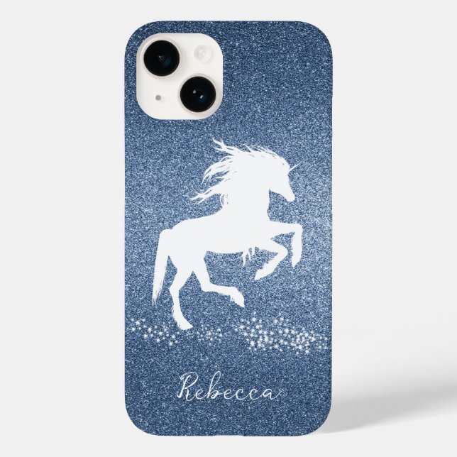 Blue Glitter Unicorn Case-Mate iPhone Case (Back)