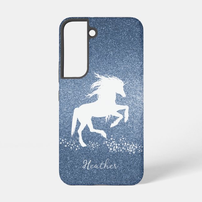 Blue Glitter Unicorn Samsung Galaxy S22 Case (Back)