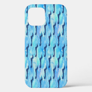 Blue Glitter Watercolor Dachshund Pattern Adult Cl iPhone 12 Case