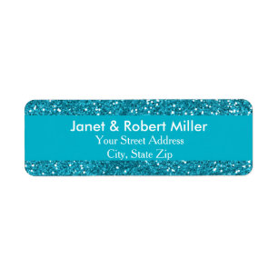 Blue Glitter Wedding Return Address Label