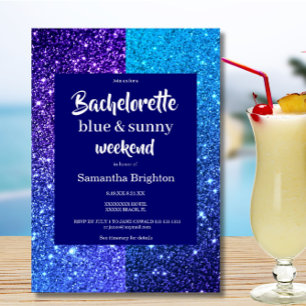 Blue Glitter Weekend Bachelorette  Invitation