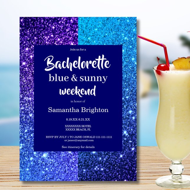 Blue Glitter Weekend Bachelorette  Invitation (Creator Uploaded)