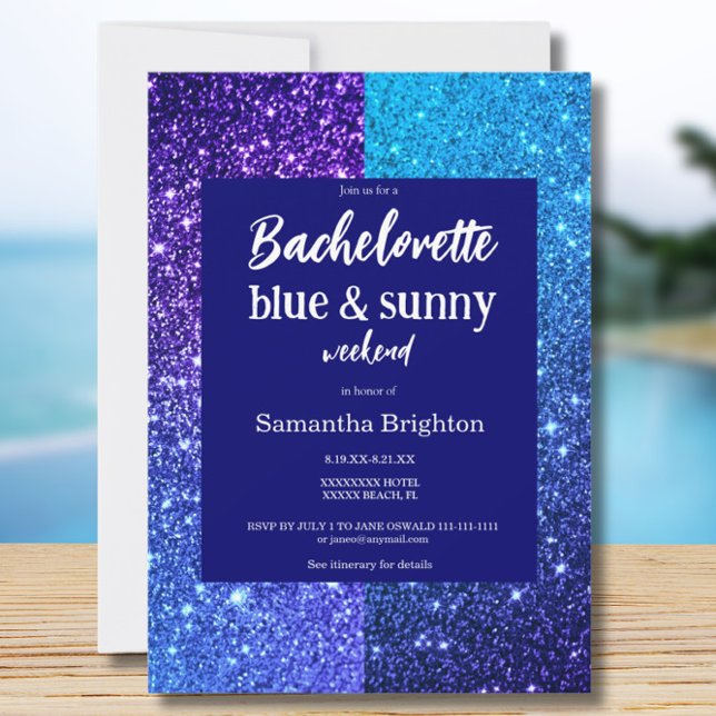 Blue Glitter Weekend Bachelorette  Invitation (Creator Uploaded)