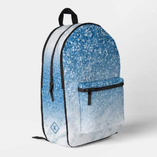 Blue glitter, White and blue marble monogram Printed Backpack