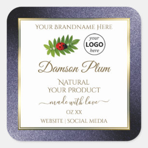 Blue Glitter White Gold Product Label Ladybug Logo
