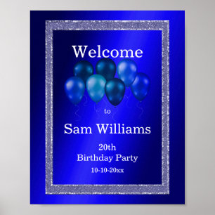 Blue Glitters & Birthday Balloons Poster
