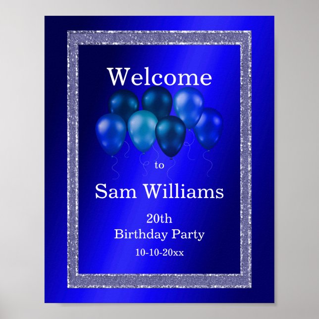 Blue Glitters & Birthday Balloons Poster (Front)