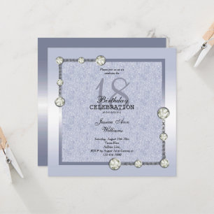 Blue Glitters & Diamond Decoration Birthday Invitation