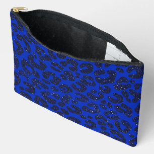 Blue Glittery Leopard Pattern Accessory Pouch