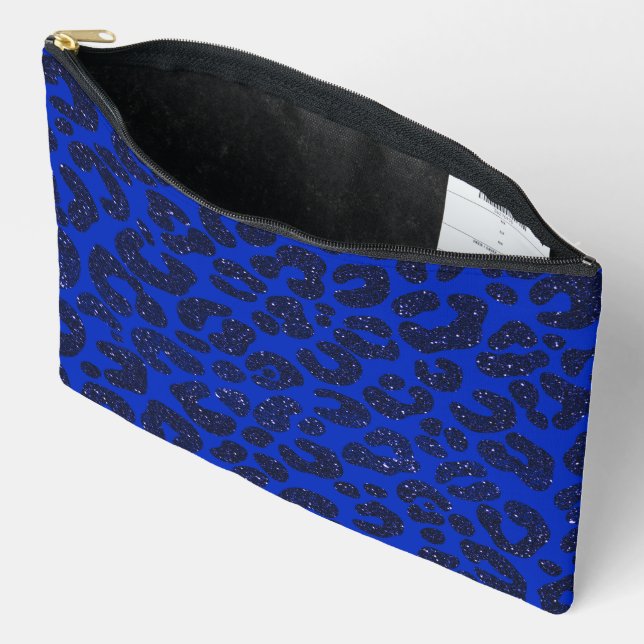 Blue Glittery Leopard Pattern Accessory Pouch (Open)