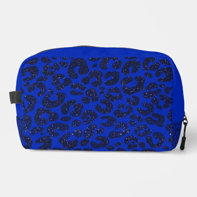 Blue Glittery Leopard Pattern Dopp Kit (Front)