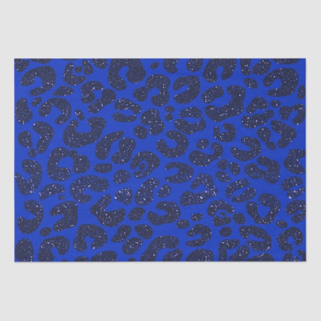 Blue Glittery Leopard Pattern Tissue Paper (Front)