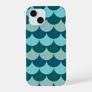 Blue Glittery Mermaid Scales Pattern iPhone 15 Case