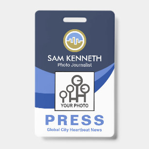 Blue Global Wave Press Staff Photo Journalist  ID Badge