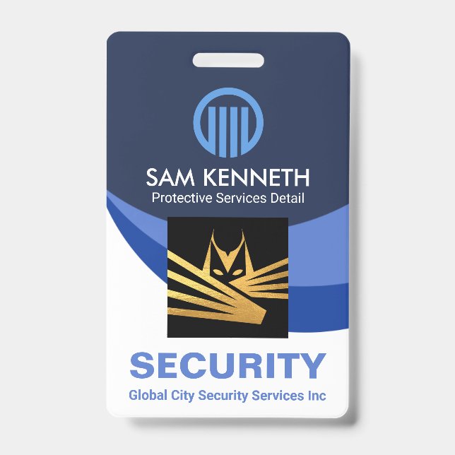 Blue Global Wave Press Staff Photo Security ID Badge (Front)