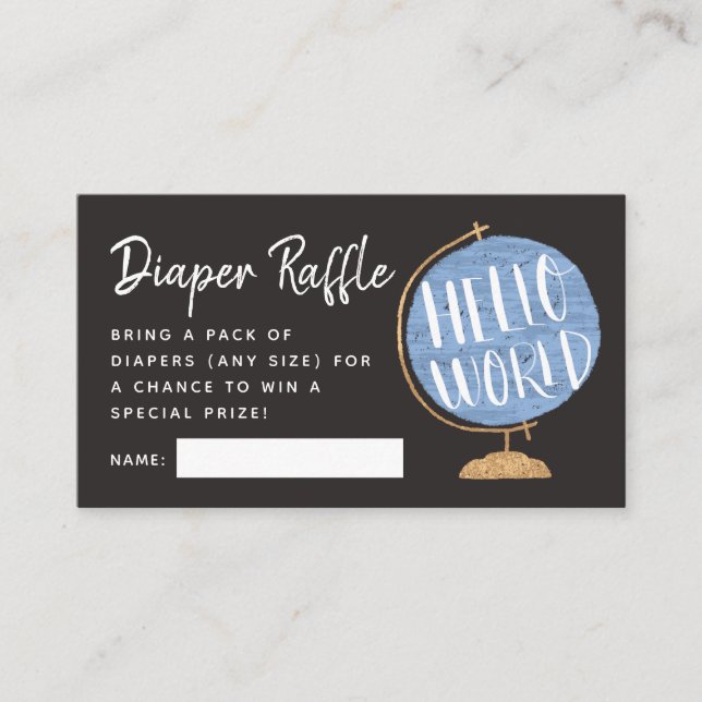 Blue Globe Baby Shower Diaper Raffle Ticket Enclosure Card (Front)