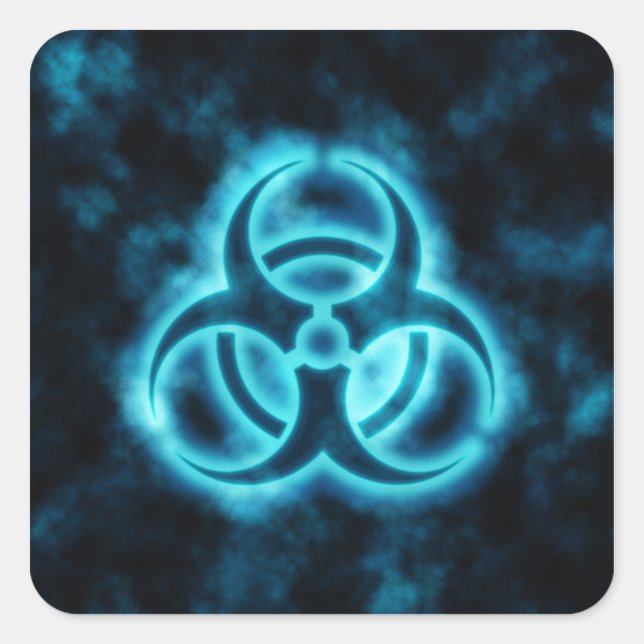Blue Glow Biohazard Symbol Sticker (Front)
