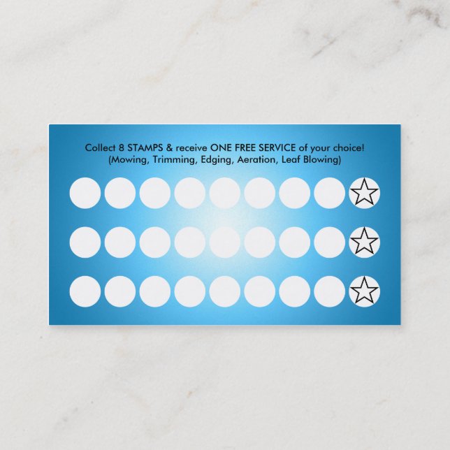 blue glow lawn mowing loyalty card (Back)
