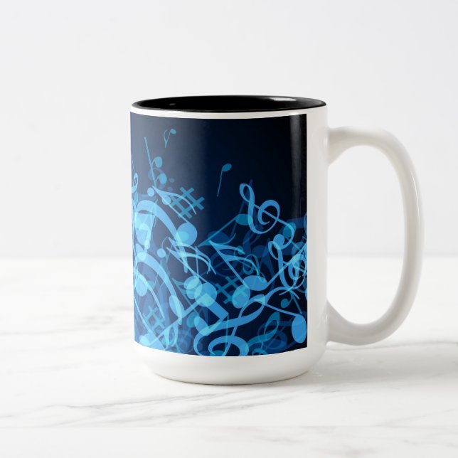 Blue Glow Music Notes Pattern Coffee Mug (Right)