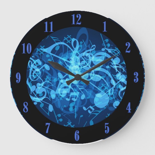 Blue Glow Music Notes Pattern Wall Clock (Front)