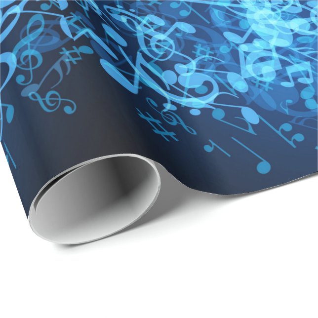 Blue Glow Music Notes Pattern Wrapping Paper (Roll Corner)
