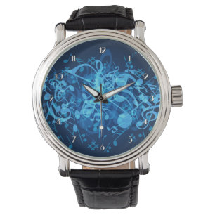 Blue Glow Music Notes Pattern Wrist Watch