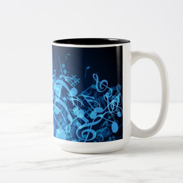 Blue Glow Music Notes Two-Tone Coffee Mug (Right)