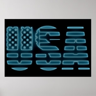 Blue Glow Neon USA American Photo Wall Poster