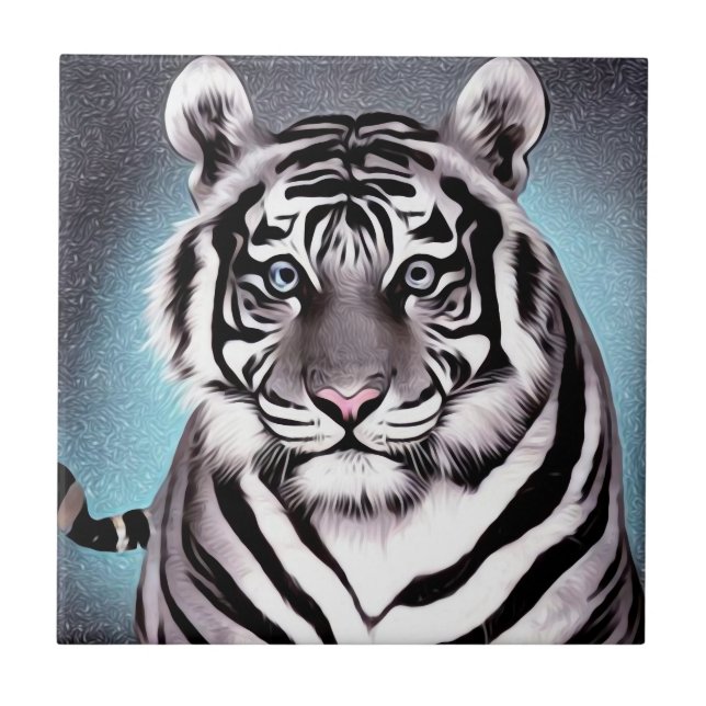 Blue Glow White Tiger Ceramic Tile (Front)