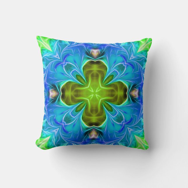 Blue Glowing Abstract Throw Pillow (Front)