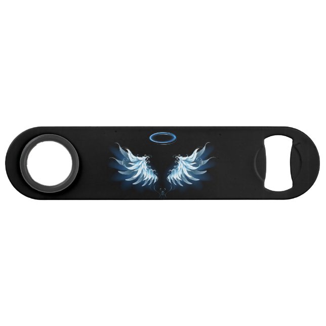 Blue Glowing Angel Wings on black background (Front (Horizontal))