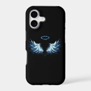 Blue Glowing Angel Wings on black background