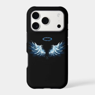 Blue Glowing Angel Wings on black background