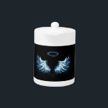 Blue Glowing Angel Wings on black background<br><div class="desc">Light,  artistic,  blue angel wings on a black background. Angel wings.</div>