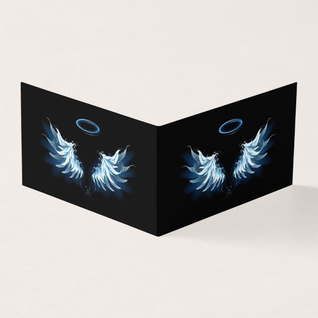 Blue Glowing Angel Wings on black background (Outside)
