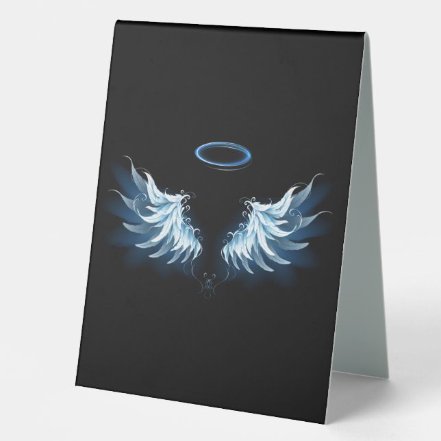Blue Glowing Angel Wings on black background (Front)