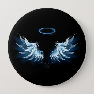 Blue Glowing Angel Wings on black background 10 Cm Round Badge