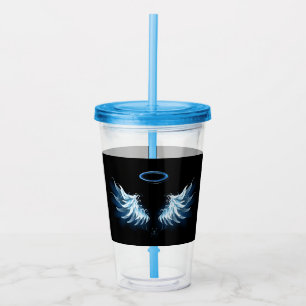 Blue Glowing Angel Wings on black background Acrylic Tumbler
