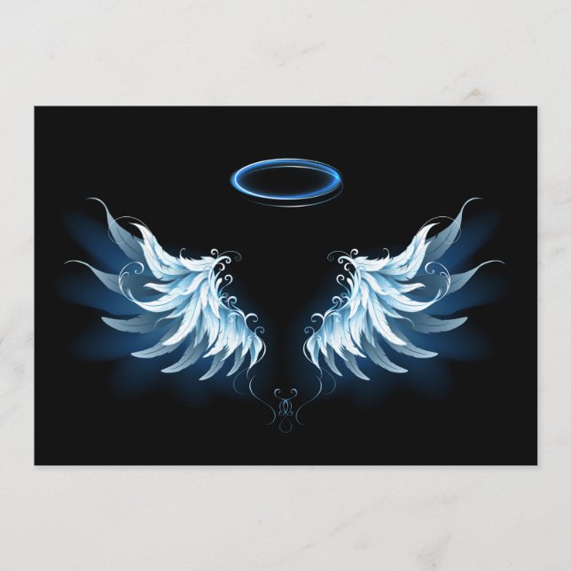 Blue Glowing Angel Wings on black background Advice Card (Front)