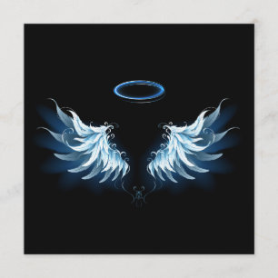 Blue Glowing Angel Wings on black background Advice Card