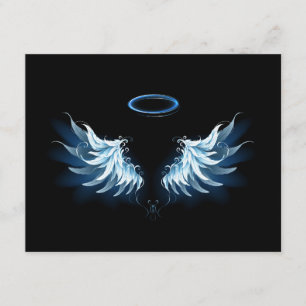 Blue Glowing Angel Wings on black background Advice Card