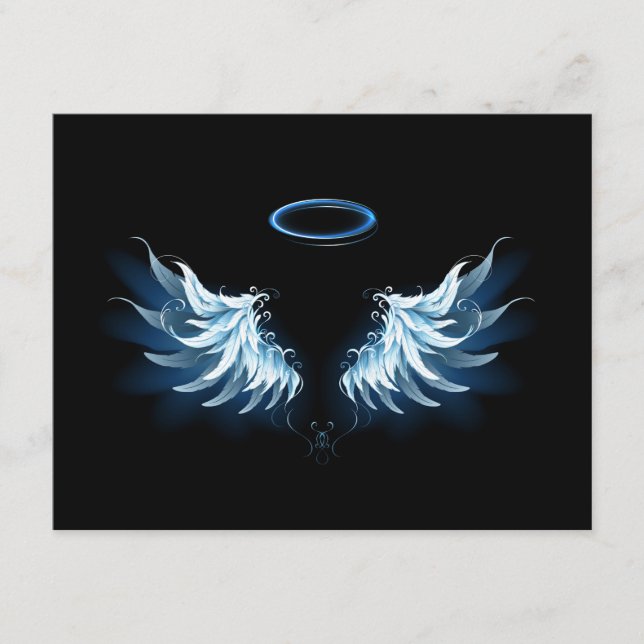 Blue Glowing Angel Wings on black background Advice Card (Front)