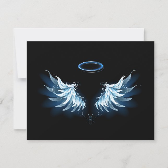 Blue Glowing Angel Wings on black background Announcement (Front)