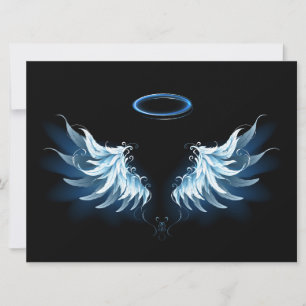 Blue Glowing Angel Wings on black background Announcement