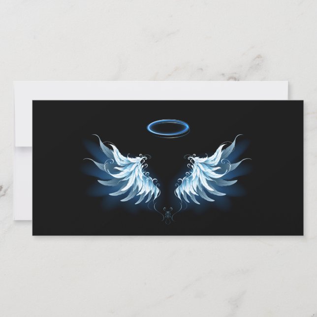 Blue Glowing Angel Wings on black background Announcement (Front)