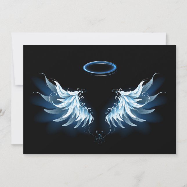 Blue Glowing Angel Wings on black background Announcement (Front)