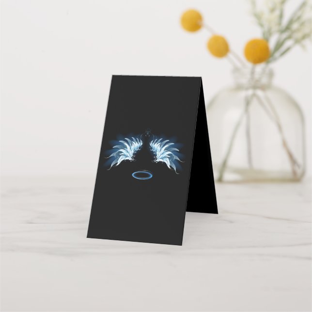 Blue Glowing Angel Wings on black background Appointment Card (Back)