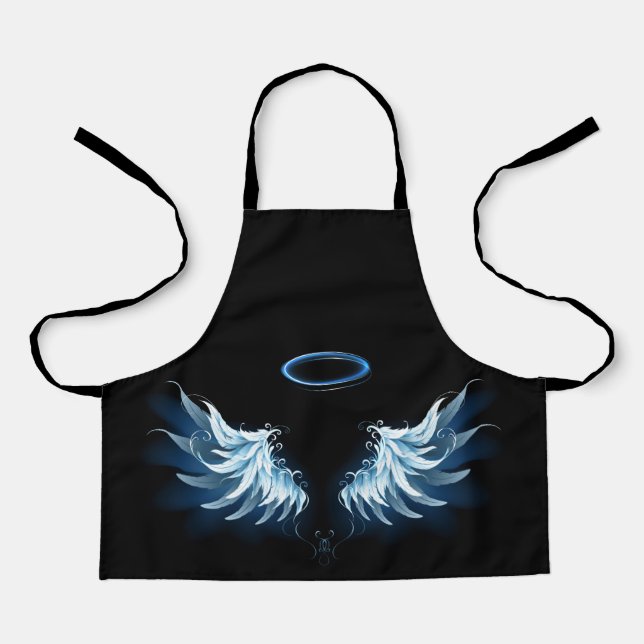 Blue Glowing Angel Wings on black background Apron (Front)